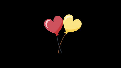 Heißherzförmige-Luftballon-Urlaubsabenteuer-Icon-Loop-Animation-Mit-Alphakanal,-Transparentem-Hintergrund,-Prores-444